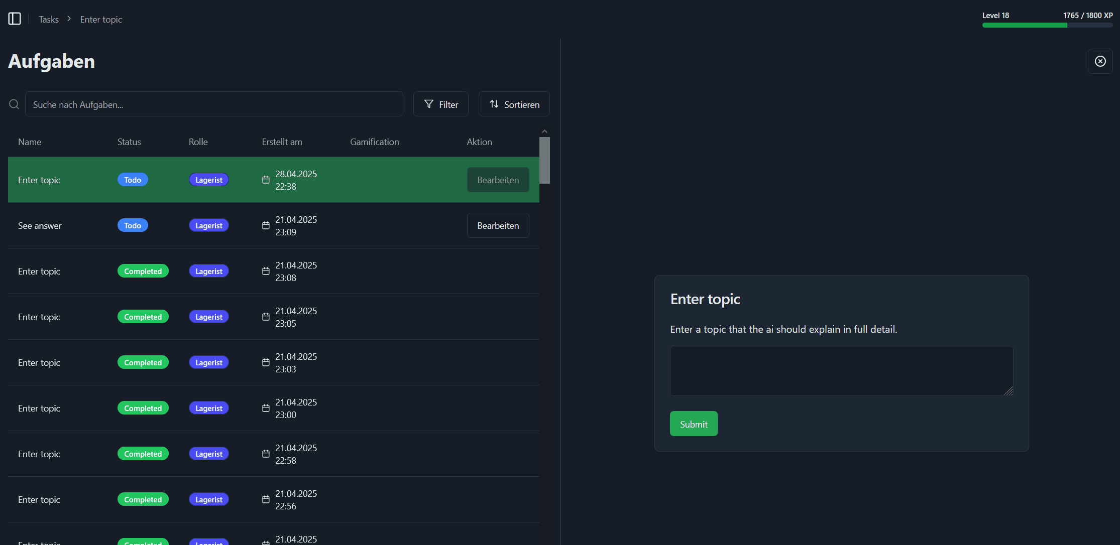 Open task details panel